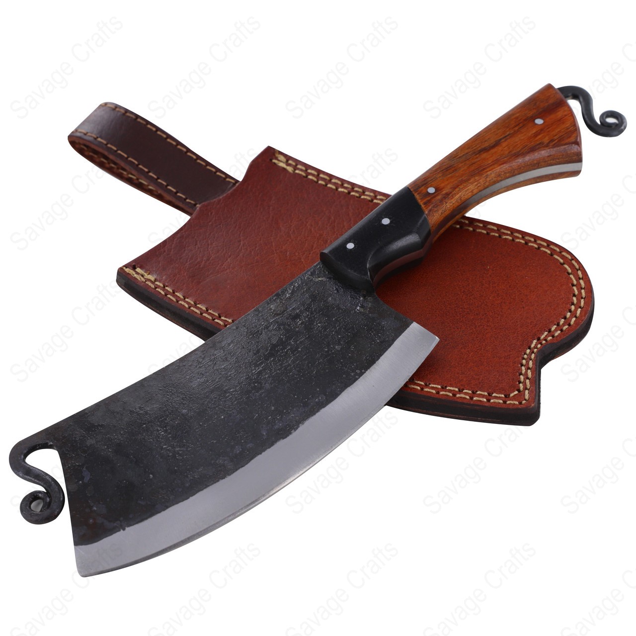 Full Tang 1095 Carbon Steel Forged Kitchen Cleaver - Wood Handle